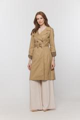 Wiosenny bawełniany trencz za kolano w kolorze karmelu