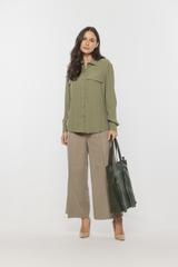 Wiskozowa koszula w kolorze khaki z długim rękawem