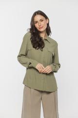 Wiskozowa koszula w kolorze khaki z długim rękawem