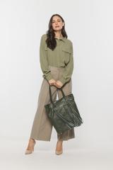 Wiskozowa koszula w kolorze khaki z długim rękawem