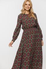 Wiskozowa sukienka midi z gumeczkami w talii