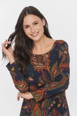 Wiskozowa trapezowa sukienka z falbanami i długim rękawem