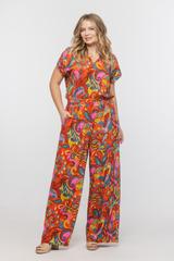 Wiskozowy kolorowy kombinezon z krótkim rękawem