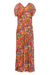 Wiskozowy kolorowy kombinezon z krótkim rękawem