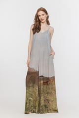 Viscose jumpsuit with straps and a painterly pattern