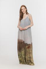 Viscose jumpsuit with straps and a painterly pattern