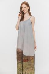 Viscose jumpsuit with straps and a painterly pattern