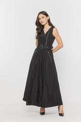 Wizytowa długa sukienka z eleganckiej czarnej tafty