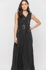 Wizytowa długa sukienka z eleganckiej czarnej tafty