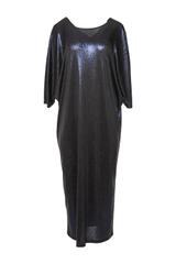 Wizytowa granatowa sukienka z błyskiem i nietoperzowym rękawem