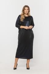 Wizytowa granatowa sukienka z błyskiem i nietoperzowym rękawem