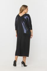 Wizytowa granatowa sukienka z błyskiem i nietoperzowym rękawem