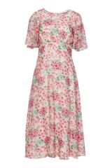 Wizytowa kwiecista sukienka ze zwiewnym rękawkiem