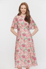 Wizytowa kwiecista sukienka ze zwiewnym rękawkiem