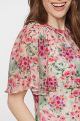 Wizytowa kwiecista sukienka ze zwiewnym rękawkiem