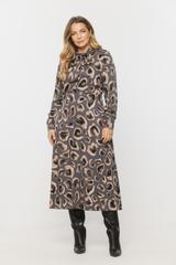 Wizytowa sukienka midi z wiskozy wiązana przy dekolcie