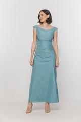 Wizytowa turkusowa sukienka z lekkiej posykującej tafty