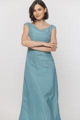 Wizytowa turkusowa sukienka z lekkiej posykującej tafty