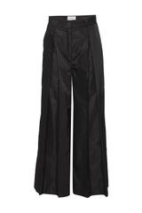 Wizytowe szerokie czarne spodnie z ozdobnymi kontrafałdami