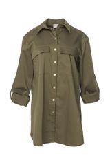 Zielona koszula w stylu militarnym z wywijanym rękawem
