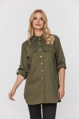 Zielona koszula w stylu militarnym z wywijanym rękawem