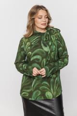 Zielona wzorzysta bluzka z eleganckim wiązaniem