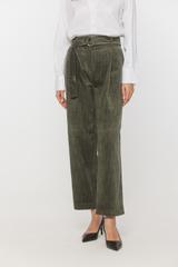 Zielone sztruksowe spodnie z paskiem i kieszeniami