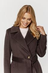 Jesienny płaszcz z wełny i alpaki w kolorze ziemistego brązu