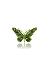 Złota broszka limonkowy motyl  z klasyczną szpilką