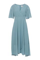 Zwiewna asymetryczna sukienka midi w kolorze morskim