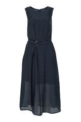 Zwiewna granatowa sukienka z długim stylowym paskiem