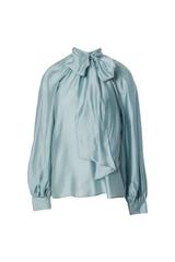 Zwiewna miętowa koszula z bufiastym rękawem