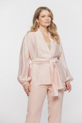 Zwiewna pastelowa narzutka z tencelu z bufiastym rękawem