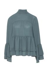 Zwiewna zielona bluzka szyfonowa z ozdobnymi falbanami