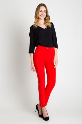 Eleganckie damskie spodnie z wysokim stanem wyszczuplające talię czerwone