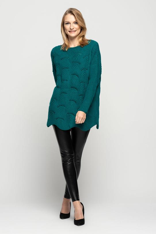 Luźny zielony sweter z oczkami - 2