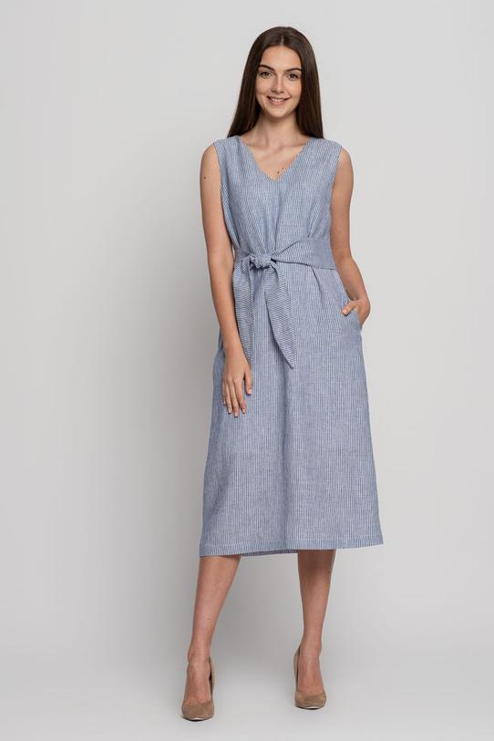 Wizualizacja Luźna lniana sukienka za kolano bez rękawów