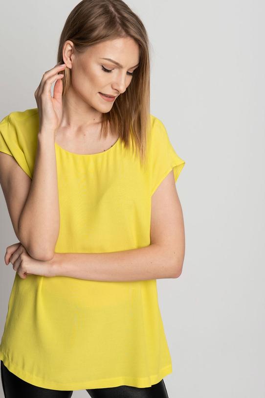 Limonkowa bluzka z łezką z tyłu i zapięciem na guzik - 1