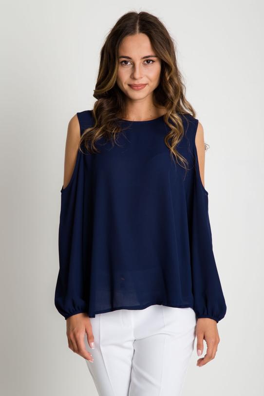 Wizualizacja Elegancka granatowa bluzka z odkrytymi ramionami