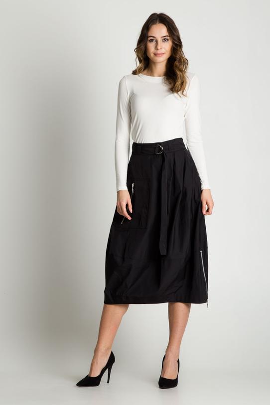 Obszerna spódnica z naszytą kieszenią i wiązaniem w pasie - 3