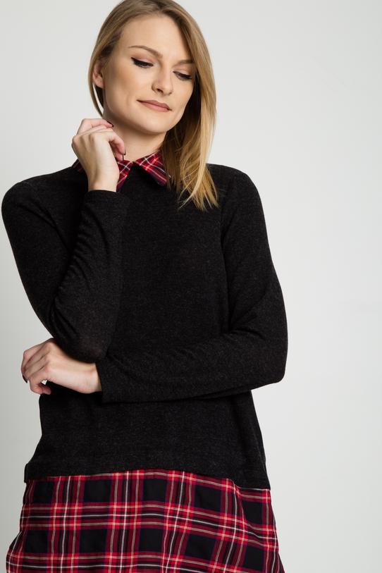 Sweter połączony z koszulą w kratę