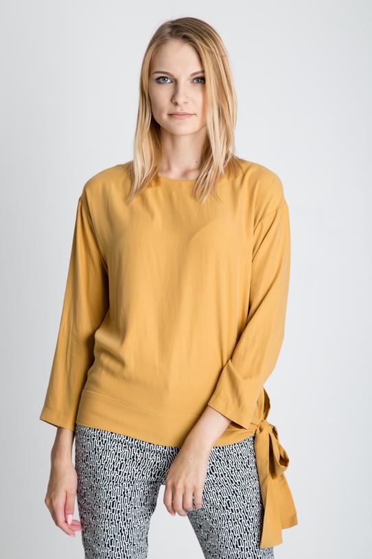 Musztardowa bluzka z długim rękawem i szarfą - 1