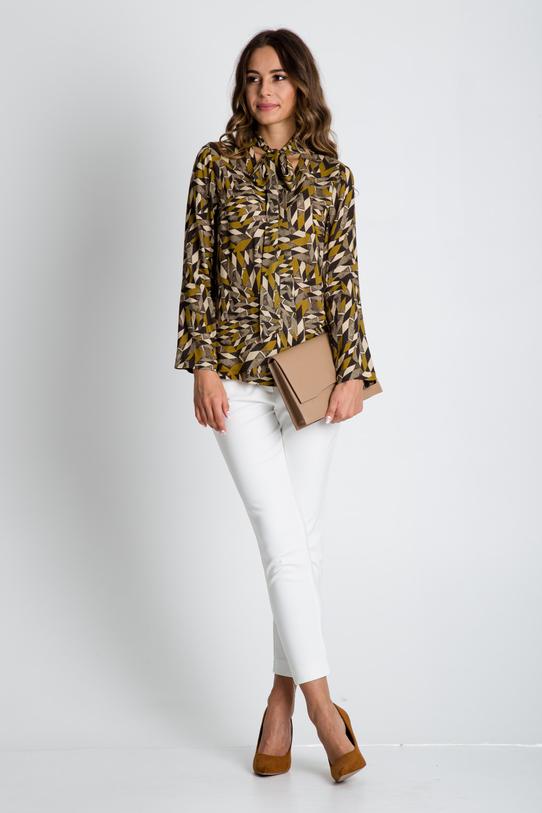 Bluzka we wzory z długim rękawem wiązana przy szyi - 1