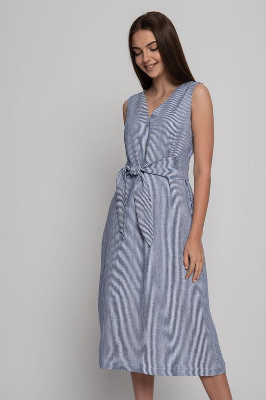 Luźna lniana sukienka za kolano bez rękawów - 1