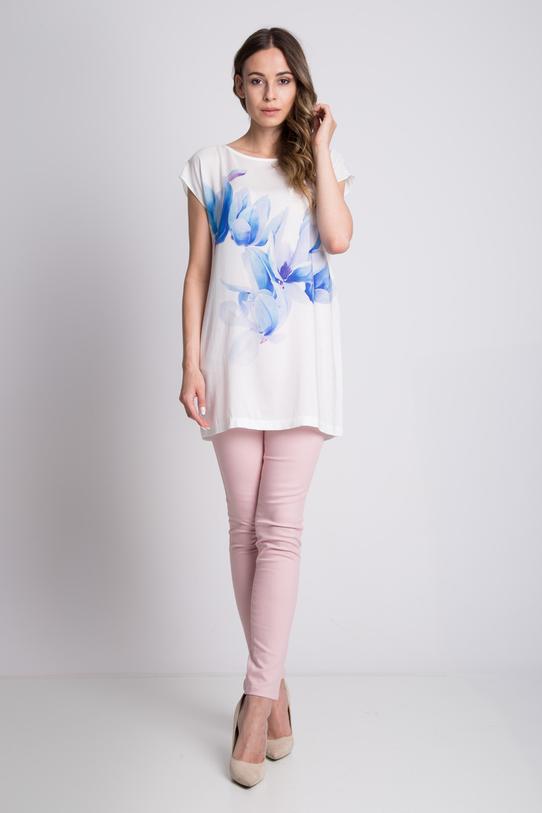 Luźna bluzka z krótkim rękawem i printem na przodzie - 1