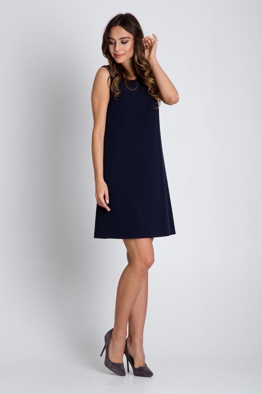 Granatowa sukienka na grubych ramiączkach - 2