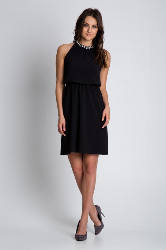 Elegancka czarna sukienka z marszczeniem w talii - 2