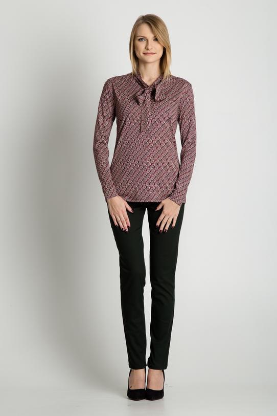 Dzianinowa bluzka z wiązaniem pod szyją i długimi rękawami - 3