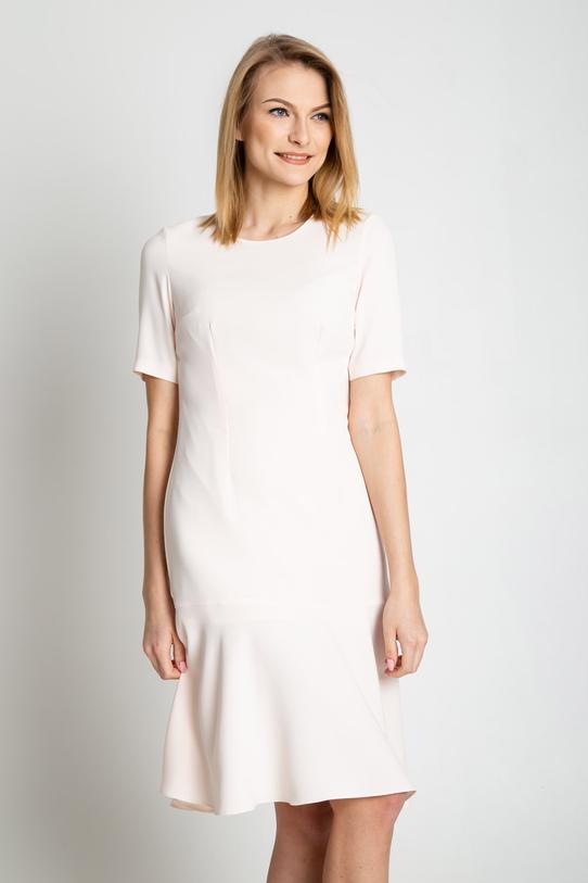 Wizualizacja Pudrowa sukienka z szeroką falbaną na dole