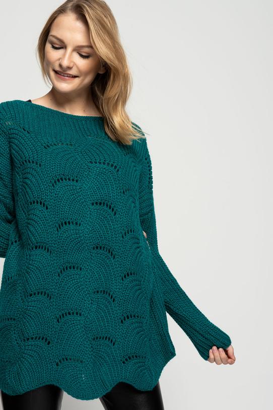Luźny zielony sweter z oczkami - 3